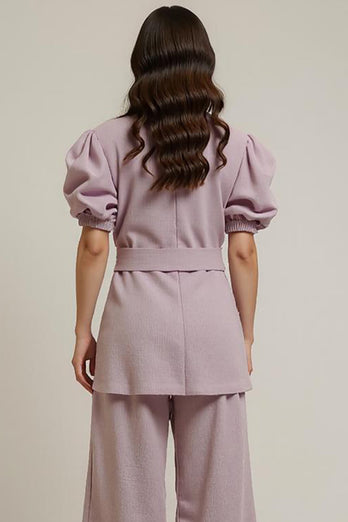 Grey Pink 2 Piece Notched Lapel Business Suits with Sleeves