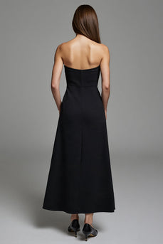 Black A Line Strapless Keyhole Long Work Dress