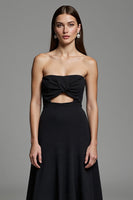 Load image into Gallery viewer, Black A Line Strapless Keyhole Long Work Dress