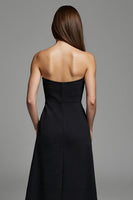 Load image into Gallery viewer, Black A Line Strapless Keyhole Long Work Dress