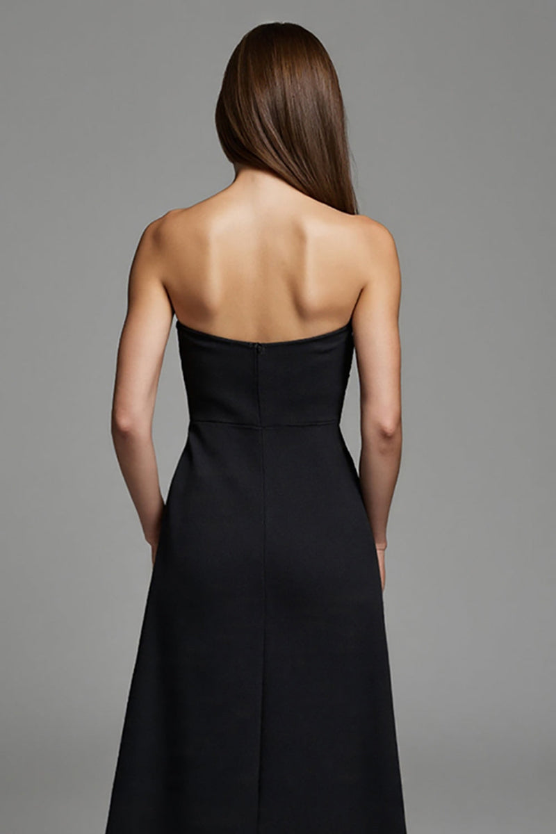 Load image into Gallery viewer, Black A Line Strapless Keyhole Long Work Dress