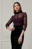 Load image into Gallery viewer, Dark Purple High Neck 2 Piece Pencil Blouses and Velvet Skirt