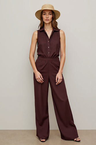 Collar Neck Coffee Shirt Buttons Work Jumpsuits
