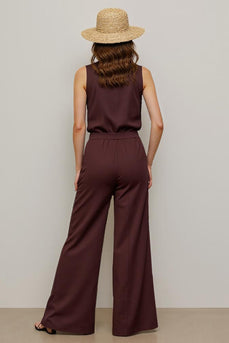Collar Neck Coffee Shirt Buttons Work Jumpsuits