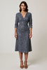 Load image into Gallery viewer, Sparkly Grey Blue V-Neck Sequins Midi Holiday Party Dress with Sleeves