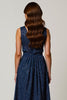 Load image into Gallery viewer, Sparkly Navy A-Line V-Neck Ruched Midi Holiday Party Dress