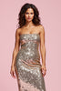 Load image into Gallery viewer, Sparkly Golden Strapless Maxi Sequins Bodycon Holiday Party Dress