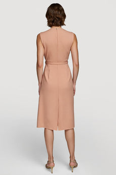 Simple Orange V-Neck Satin Pencil Midi Work Dress