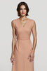 Load image into Gallery viewer, Simple Orange V-Neck Satin Pencil Midi Work Dress