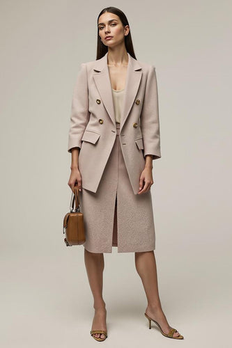 Grey Pink Notched Lapel 2 Piece Pencil Business Suits with Slit
