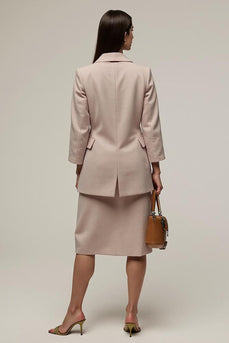 Grey Pink Notched Lapel 2 Piece Pencil Business Suits with Slit