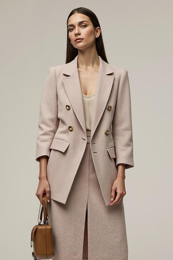 Grey Pink Notched Lapel 2 Piece Pencil Business Suits with Slit