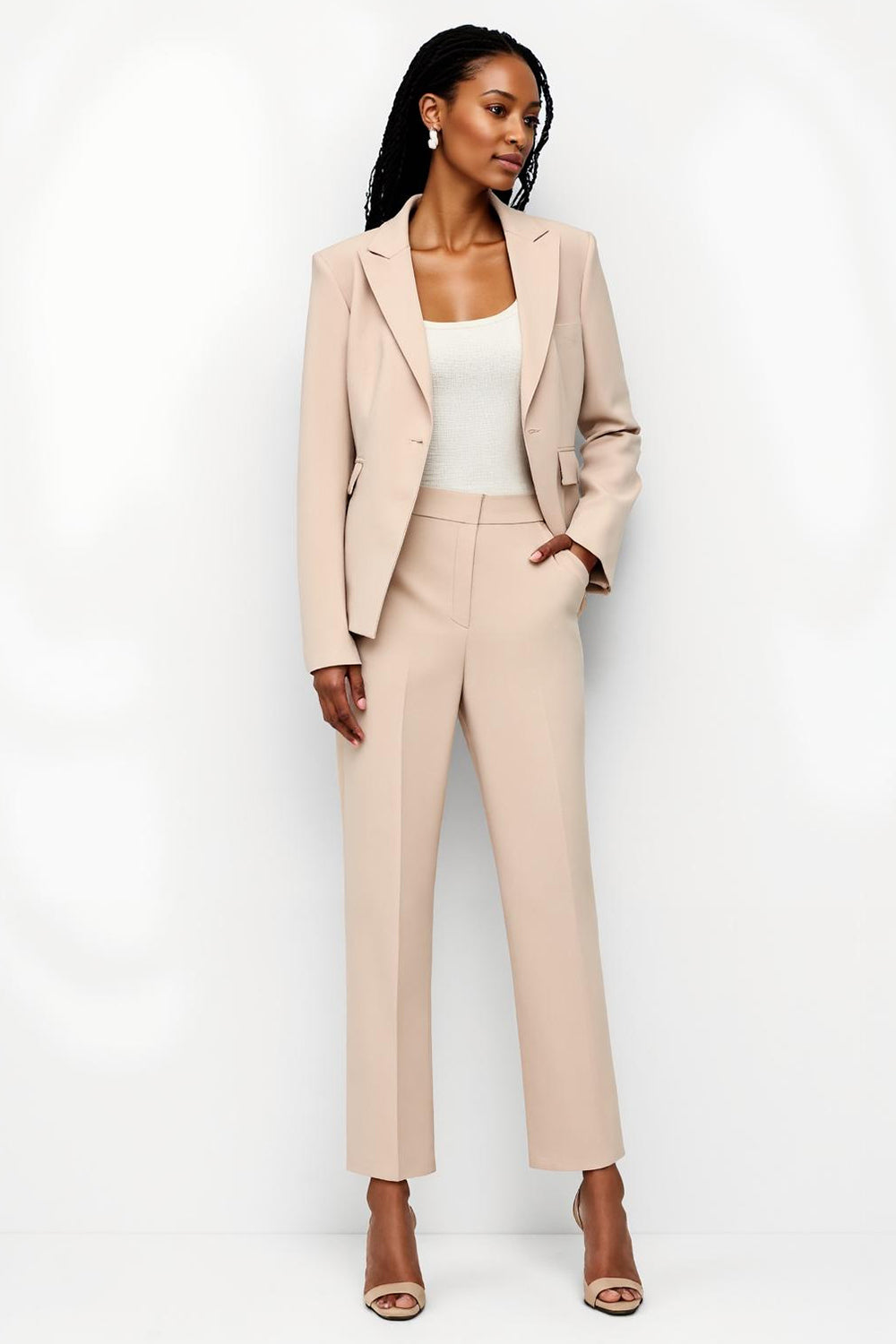 Apricot 2 Piece Peak Lapel Business Satin Suits with Pockets