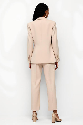 Apricot 2 Piece Peak Lapel Business Satin Suits with Pockets