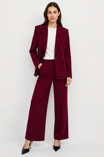 Burgundy Notched Lapel 2 Piece One Button Satin Business Suits