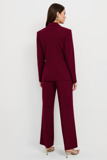Burgundy Notched Lapel 2 Piece One Button Satin Business Suits