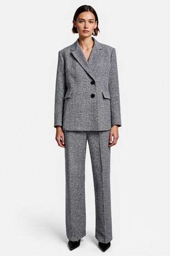 Grey Tweed Notched Lapel 2 Piece Single Breasted Business Suits