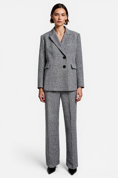 Grey Tweed Notched Lapel 2 Piece Single Breasted Business Suits