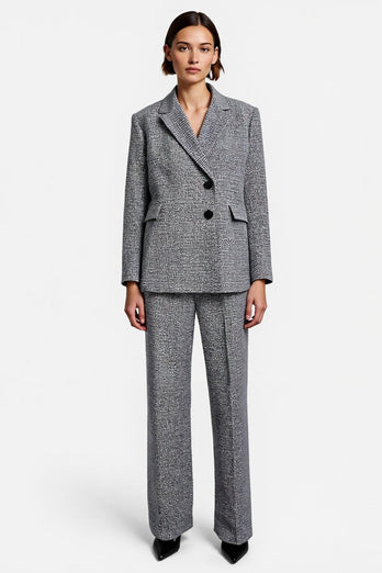 Grey Tweed Notched Lapel 2 Piece Single Breasted Business Suits