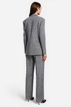 Grey Tweed Notched Lapel 2 Piece Single Breasted Business Suits