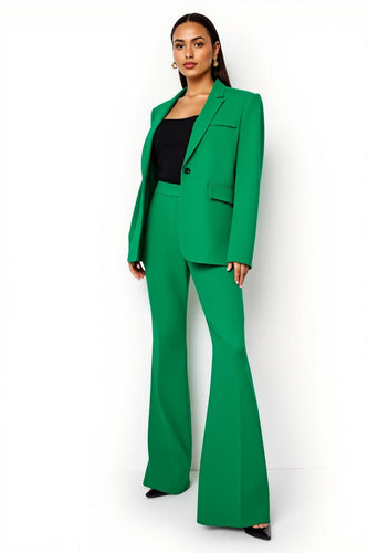 Dark Green Notched Lapel Wide Leg 2 Piece Satin Prom Suits