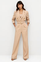 Load image into Gallery viewer, Apricot Long Sleeves Notched Lapel Satin Work Jumpsuits with Belt