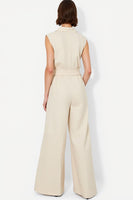Load image into Gallery viewer, Ivory Collar Neck Shirt Buttons Satin Work Jumpsuits with Sash