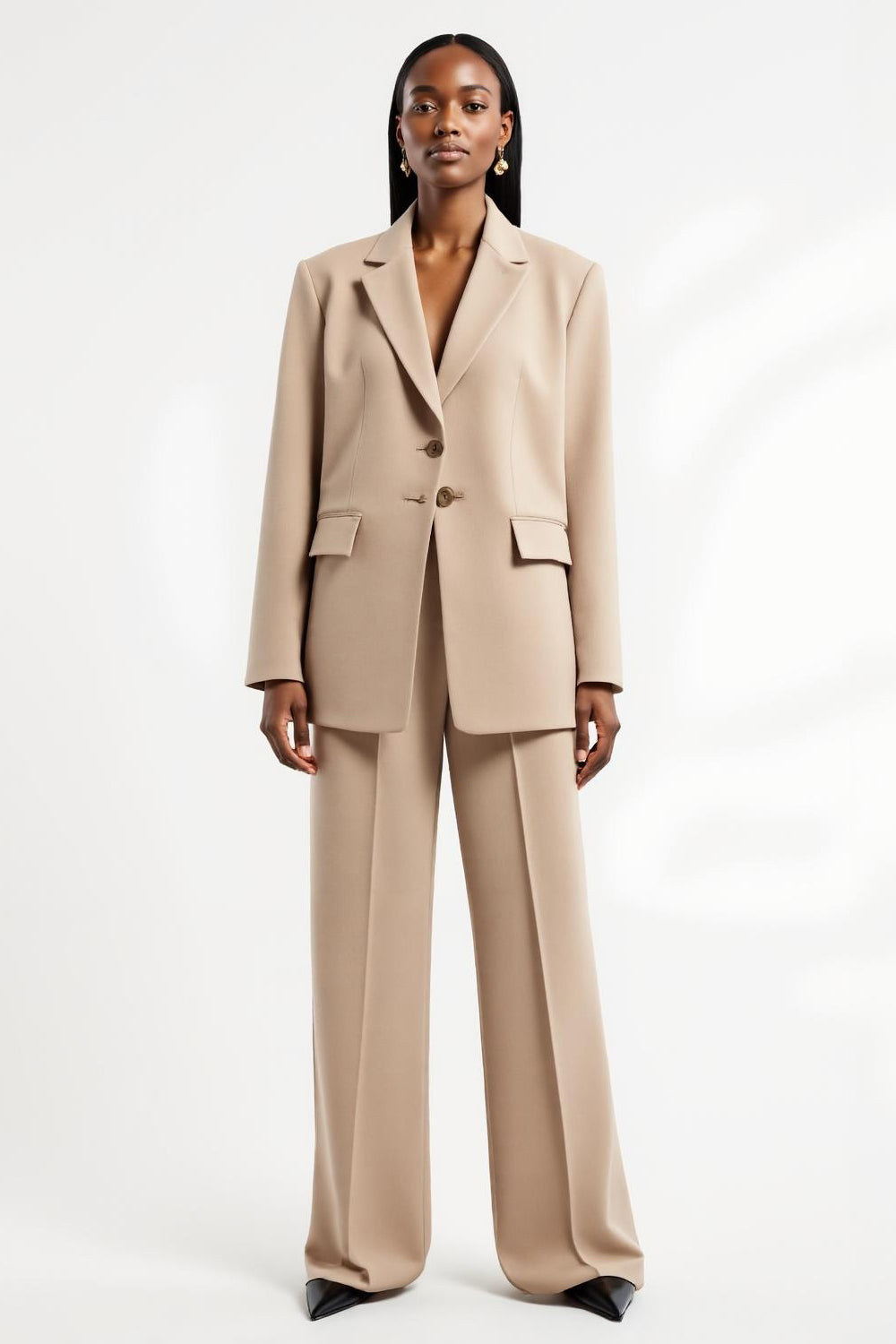 Apricot Notched Lapel 2 Piece Satin Long Sleeves Business Suits
