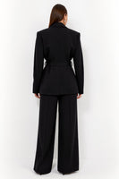 Load image into Gallery viewer, Black Peak Lapel 2 Piece Long Sleeves Satin Business Suits with Belt