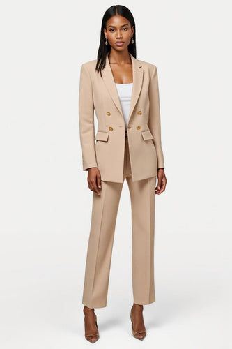 Apricot Notched Lapel 2 Piece Satin Double Breasted Business Suits