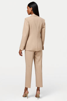 Apricot Notched Lapel 2 Piece Satin Double Breasted Business Suits