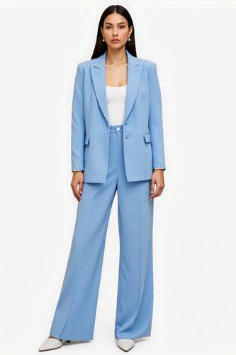 Blue Peak Lapel Satin 2 Piece Single Breasted Business Suits