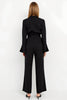 Load image into Gallery viewer, Black Flare Sleeves Peak Lapel Satin Work Jumpsuits with Sash
