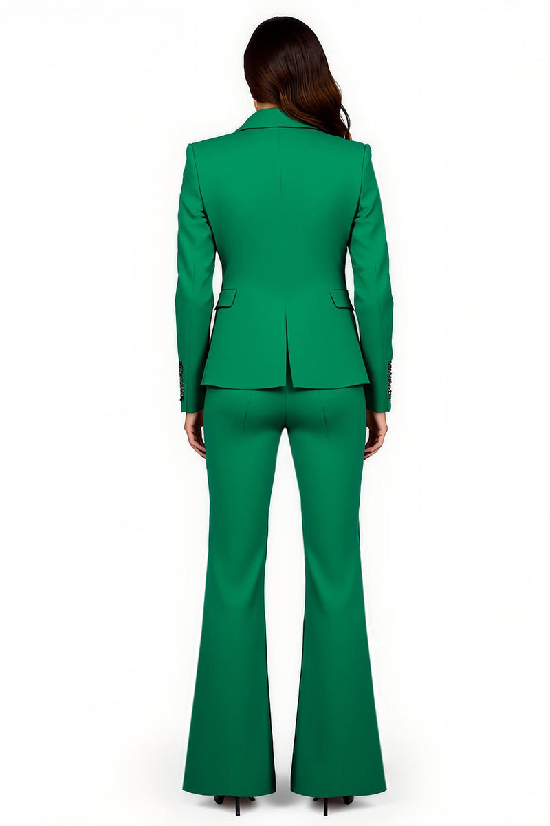Load image into Gallery viewer, Dark Green 2 Piece Peak Lapel Satin Flare Leg Prom Suits with Pockets