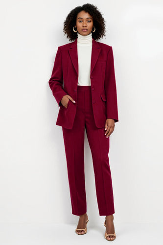 Burgundy Peak Lapel Single Breasted 2 Piece Business Suits with Pockets