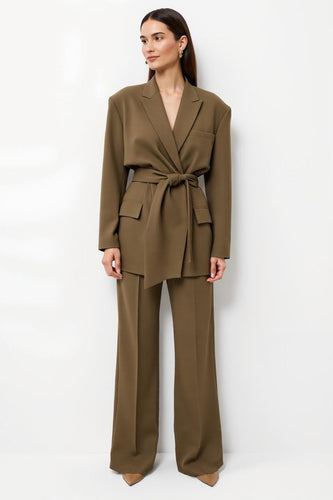 Brown Peak Lapel 2 Piece Business Suits with Sleeves