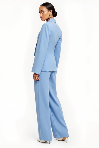 Blue Peak Lapel Satin 2 Piece One Button Business Suits with Sleeves