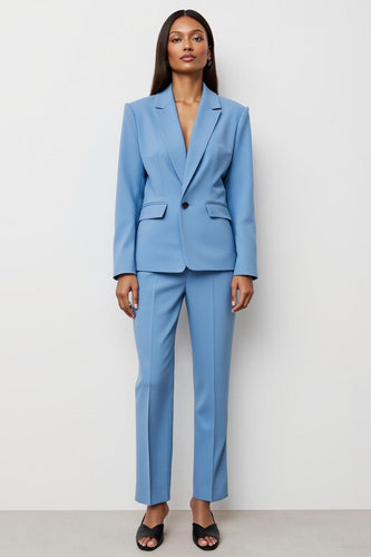 Blue Peak Lapel Satin 2 Piece Business Suits