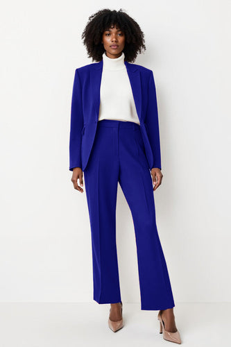 Royal Blue Peak Lapel Satin 2 Piece Flare Leg Business Suits