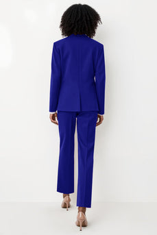Royal Blue Peak Lapel Satin 2 Piece Flare Leg Business Suits