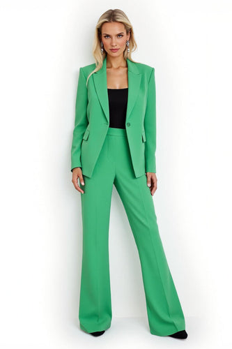 Green Flare Leg Peak Lapel Satin 2 Piece Prom Suits with Sleeves