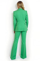 Load image into Gallery viewer, Green Flare Leg Peak Lapel Satin 2 Piece Prom Suits with Sleeves