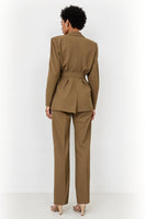 Load image into Gallery viewer, Brown Peak Lapel 2 Piece Satin Business Suits with Bow