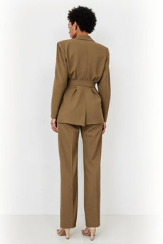 Brown Peak Lapel 2 Piece Satin Business Suits with Bow
