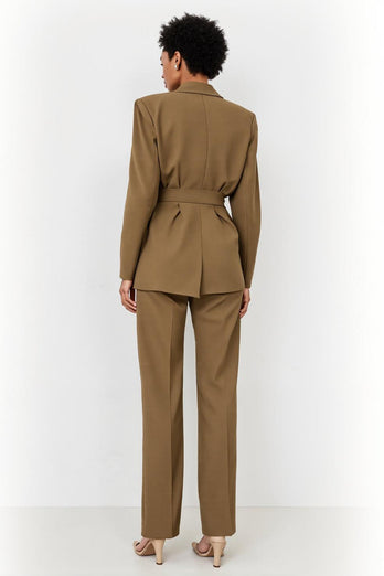 Brown Peak Lapel 2 Piece Satin Business Suits with Bow
