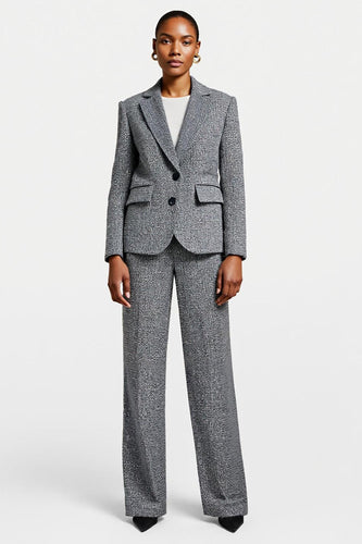 Grey 2 Piece Tweed Notched Lapel Business Suits with Sleeves