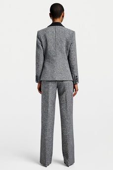 Grey 2 Piece Tweed Notched Lapel Business Suits with Sleeves