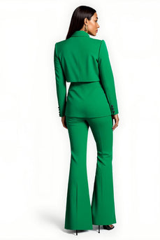 Dark Green Flare Leg Notched Lapel 2 Piece Business Suits