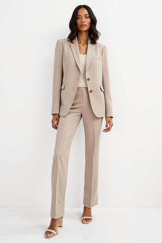 Apricot Notched Lapel 2 Piece Satin Business Suits with Sleeves