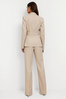 Apricot Long Sleeves 2 Piece Notched Lapel Business Suits with Belt
